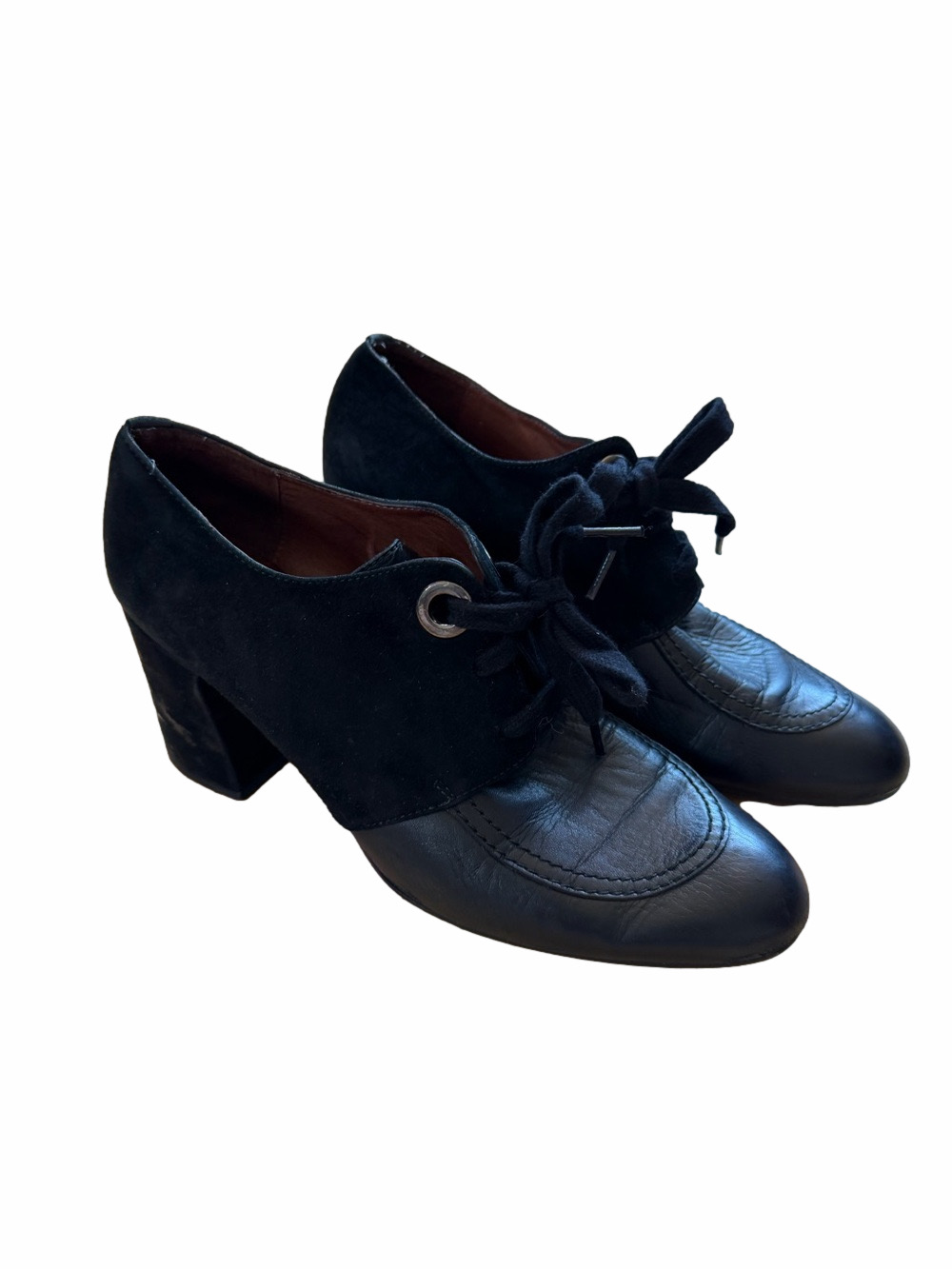 Hispanitas Black Lace-Up Block Heel Women's Shoes